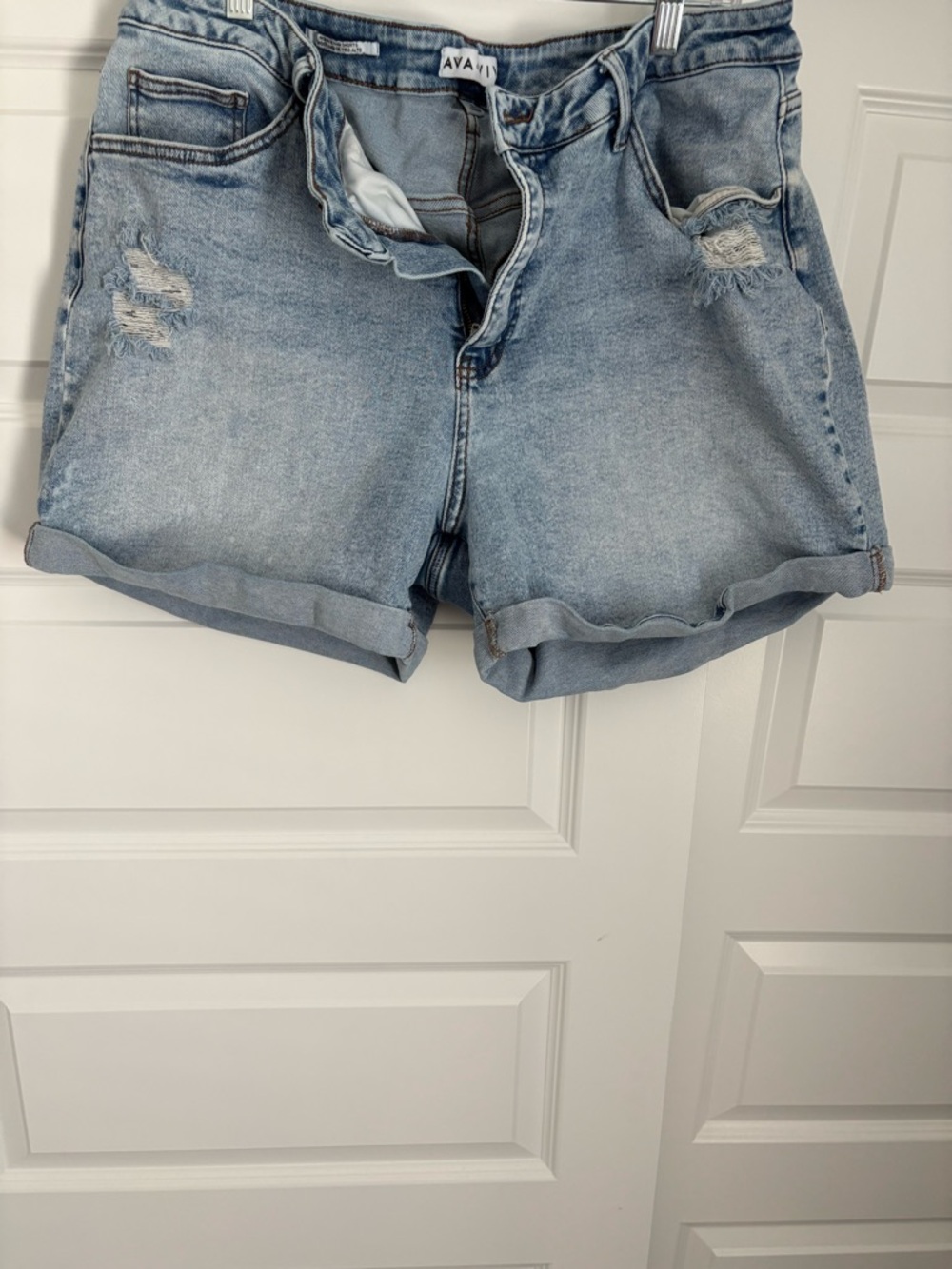 Ava & Viv Faded Light Blue Distressed Roll-Cuff Denim Shorts